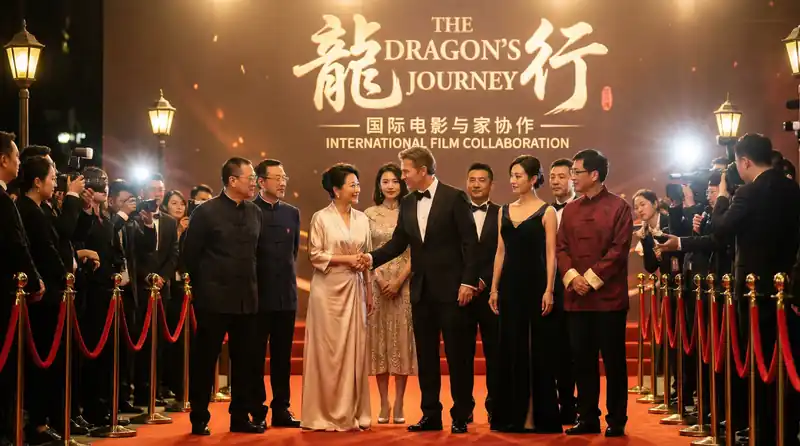 四虎视频国际电影首映红毯活动，中外影星盛装出席合影留念